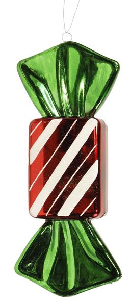 11"L X 4.5"W RECT CANDY ORN - RED/WHITE/EMERALD GREEN - XY8040YM