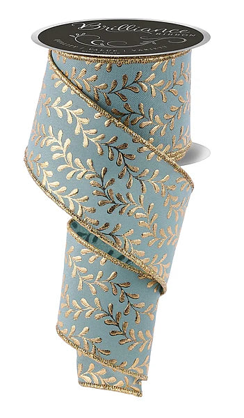 2.5"X10YD FOIL LEAF GARLAND- SAGE GREEN/GOLD- LS301689