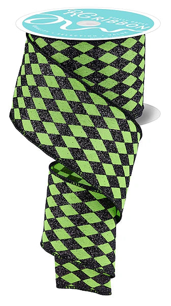 2.5"X10YD GLITTER HARLEQUIN- FRESH GREEN/BLACK- RGH1441LT