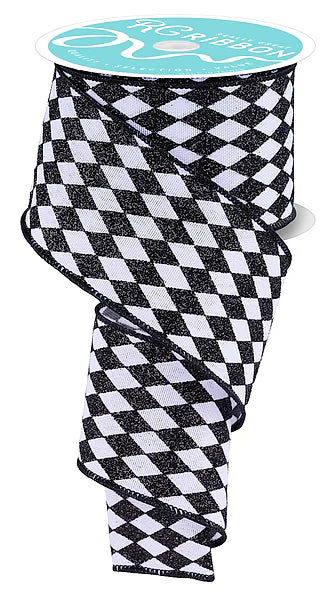 2.5"X10YD GLITTER HARLEQUIN- WHITE/BLACK- RGH1441L6