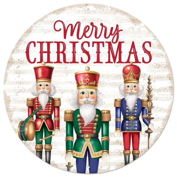 12"Dia Merry Christmas/Nutcracker Sign-Red/Emerald/Blue/Gold-MD1667A5