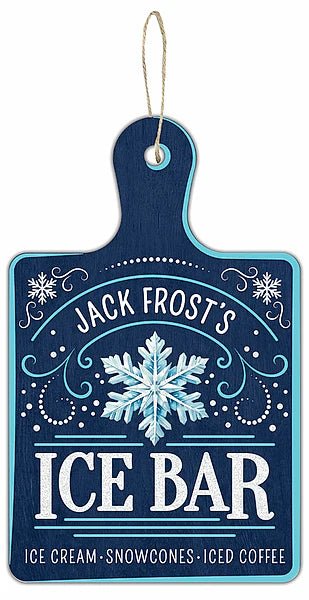 12"H X 7.5"L MDF JACK FROST'S ICE BAR- MULTI BLUE/WHITE- AP7897K9