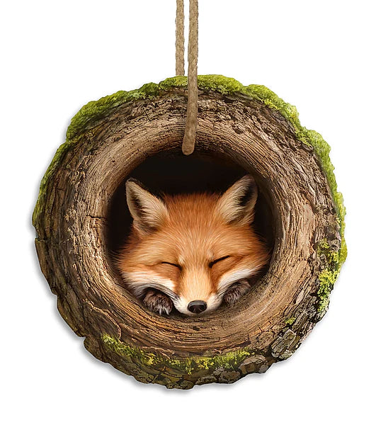 5.25"DIA EMBOSSED FOX IN TREE- ORANGE/BLACK/BROWN/MOSS- MD1875