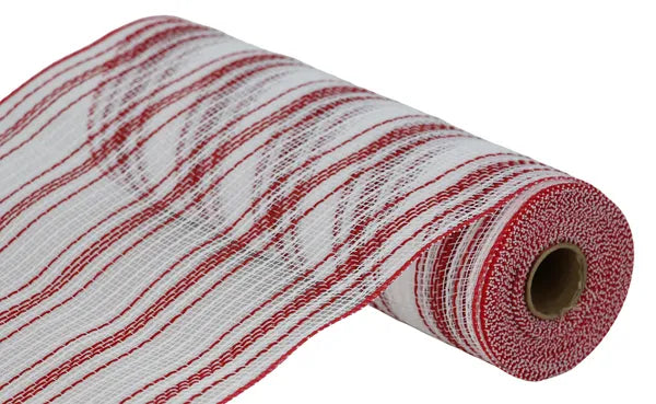 10.25" x 10yd Farmhs Stripe Faux Jute Mesh-Red/White-RY834449