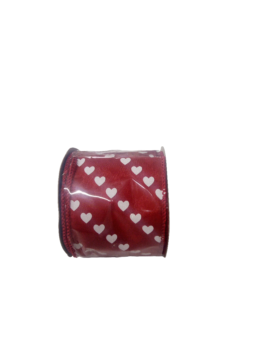 2.5 X 10YD Mini White/ Red heart Ribbon- 109387