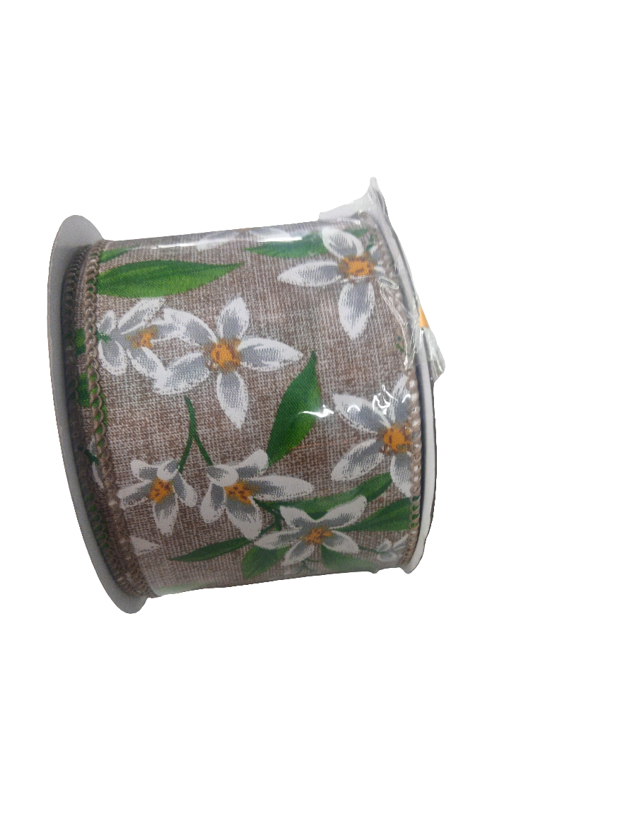 2.5 X 10YD Tan flower Ribbon - 13855