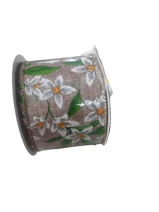 2.5  X 10YD Tan flower Ribbon - 153855
