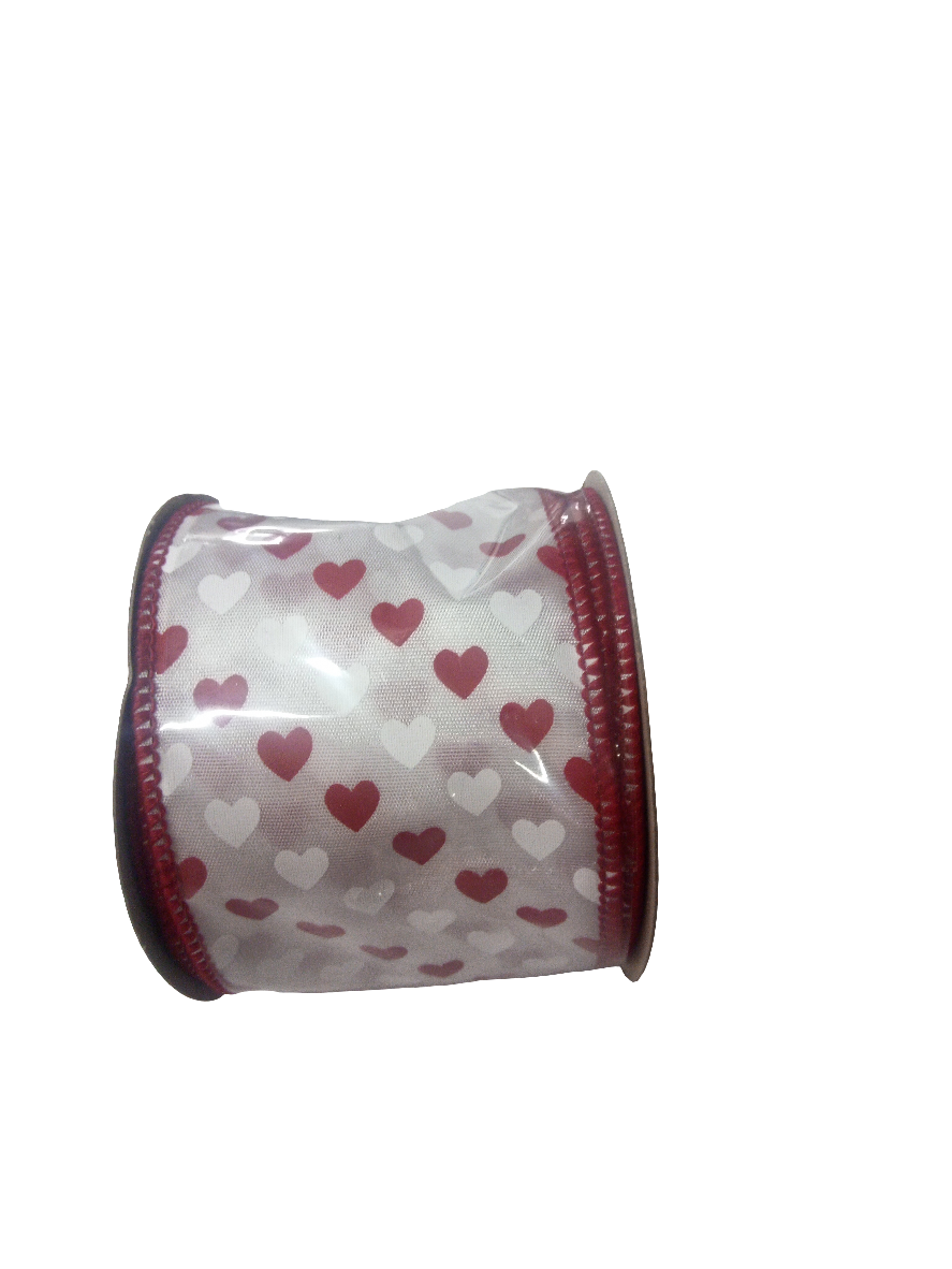 2.5 X 10YD Mini White/ Red heart Ribbon- 109387