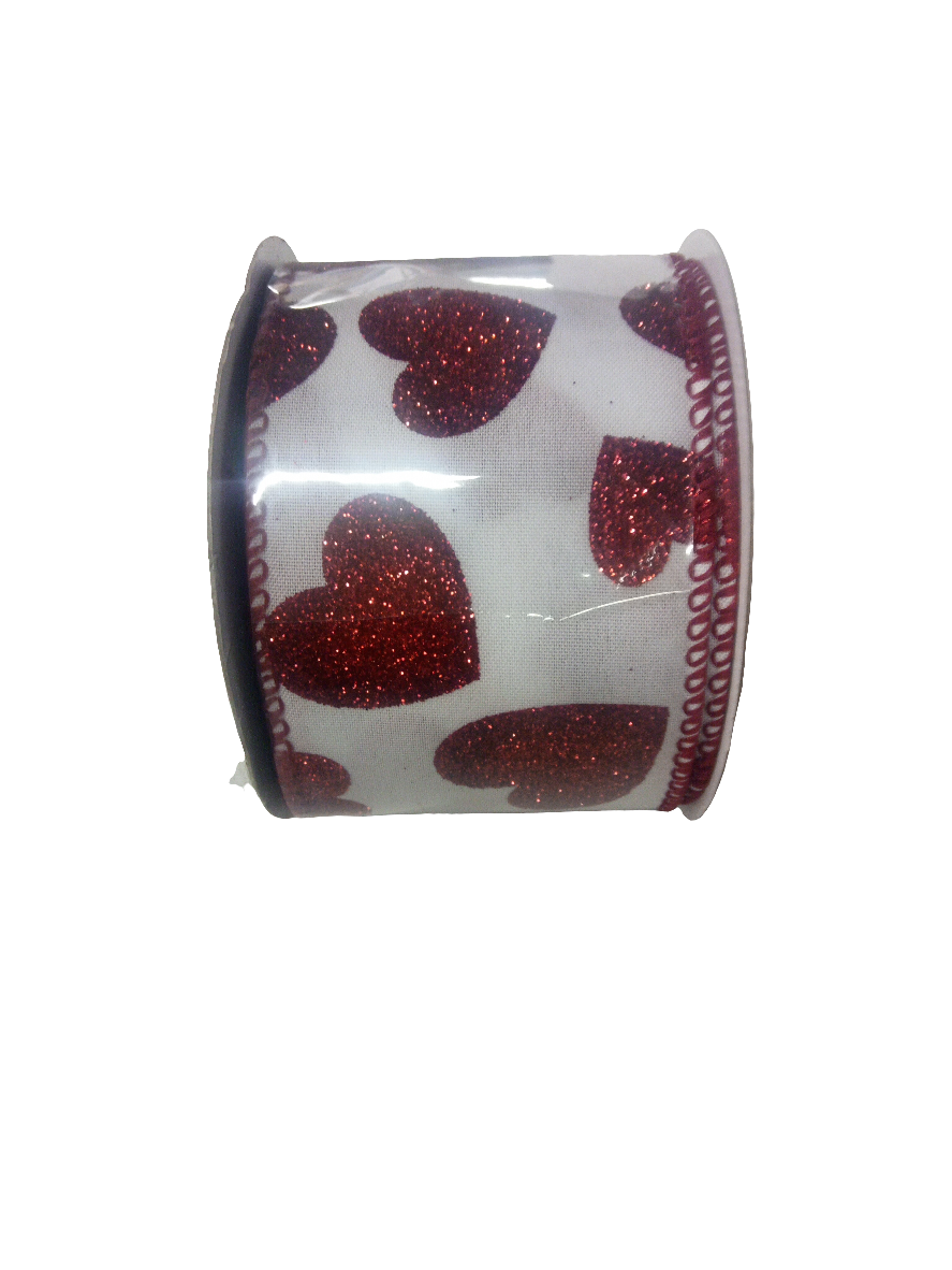 2.5 X 10YD Glit Red heart Ribbon- 153635