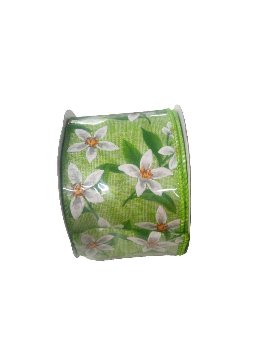 2.5 X 10YD Green flower Ribbon - 13855