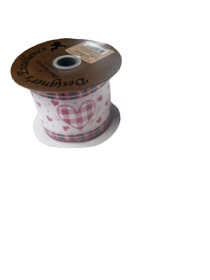 2.5 X 10YD Red heart plaid heart Ribbon- 154000