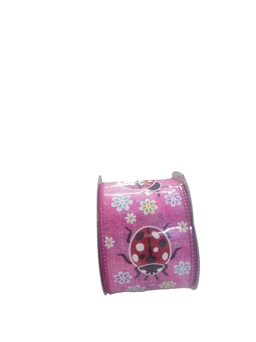 2.5 X 10YD Hot pink ladybug Ribbon- 153662