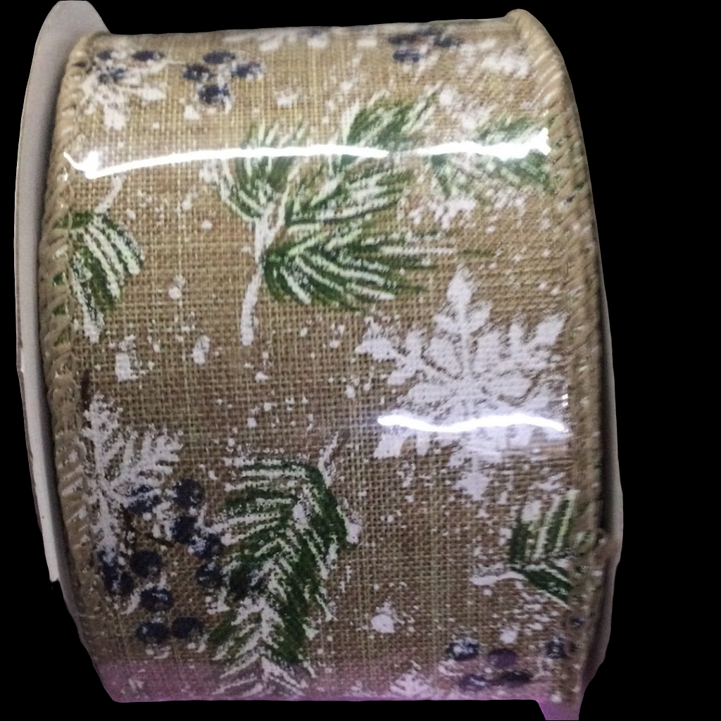 2.5” x 10 yds pine branches and snowflakes winter ribbon