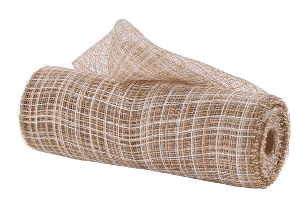 10.5" x 10yd Plaid Faux Jute Mesh-Natural/Cream-RY8349E5