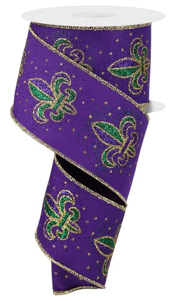 2.5" x 10yd Fleur De Lis-Purple/Mardi Gras-RGE170123