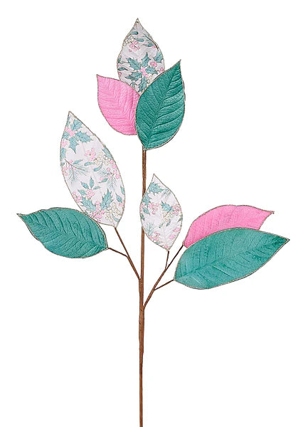 30"L HOLLY MAGNOLIA LEAF SPRAY- PINK/SAGE/IVORY- XS7683T5