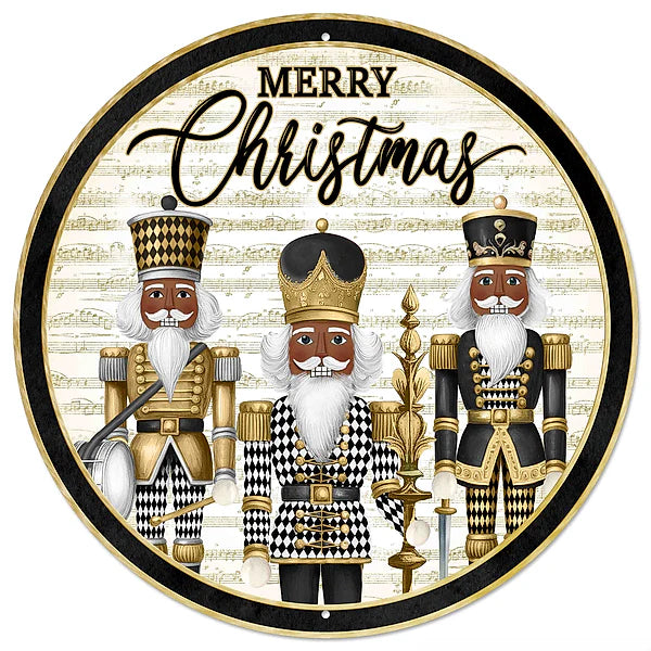 12"DIA HARLEQUIN NUTCRACKERS SIGN- WHT/BLCK/GOLD/BROWN- MD177502