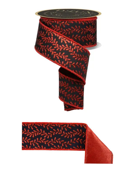 2.5" x 10yd Foil Leaf Garland/Fused-Black/Red-LX3146CM