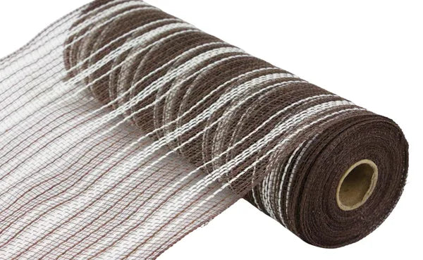 10.25" x 10yd Farmhs Stripe Faux Jute Mesh-Chocolate/Cream-RY8344EM