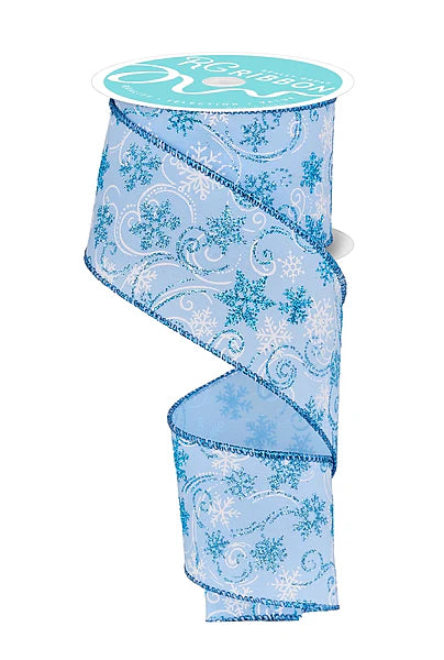 2.5"X10YD SNOWFLAKES/SWIRLS- LT BLUE/WHITE/TURQ- RGF1355DC