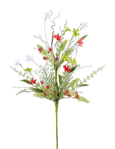 24"L FABRIC FLOWER/EVA LEAF/BEADS SPRAY- RED/WHITE/GREEN- FH807160