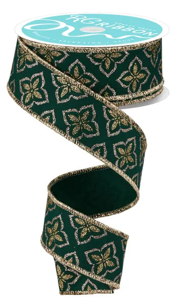 1.5" x 10yd Glitter Petals-Hunter/Lt Gold/Champagne-RGF198912