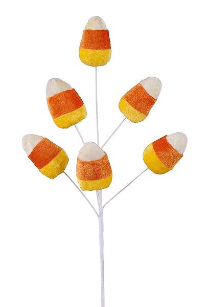 11"L VELVET CANDY CORN PICK- YELLOW/ORANGE/CREAM- HA1932