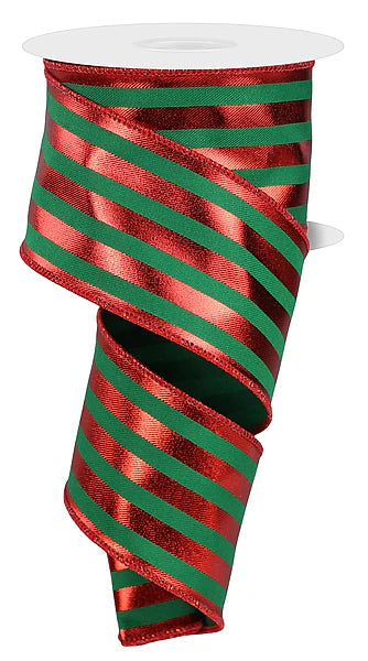 2.5"X10YD METALLIC VERTICAL STRIPES- EMERALD GREEN/RED- RGE143206