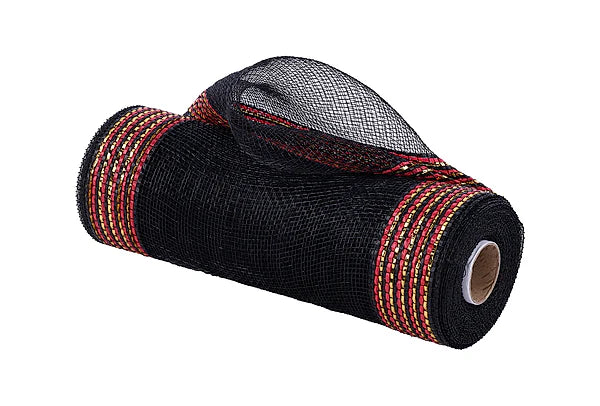 10"X10YD BORDER STRIPE MESH- BLACK/GOLD/RED- RE85053K