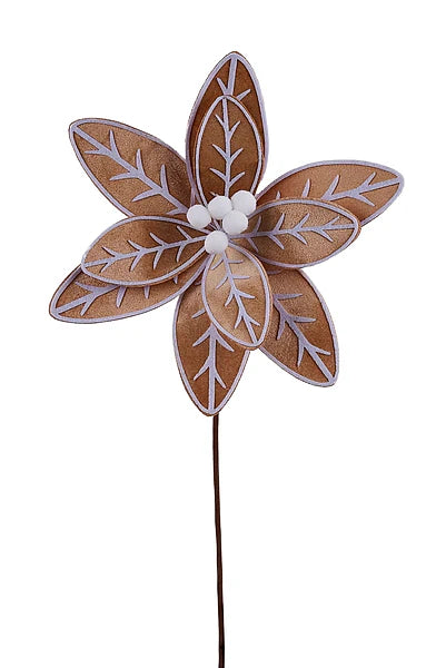 10"DIA VELVET POINSETTIA STEM, 19"OAL- TAN/WHITE- XS424384
