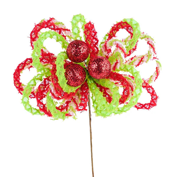 12"L SNOWDRIFT GLITTER BALL PICK- GREEN/RED/WHITE- XP3878FK