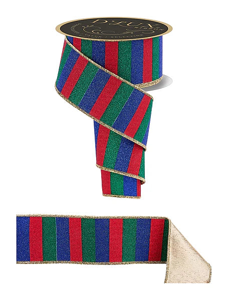 2.5"X10YD GLITTER STRIPE/FUSED- RED/EMERALD/ROYAL BLUE- LX3109J5