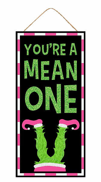 12.5"H X 6"L YOU'RE A MEAN ONE GLITTER- BLACK/LIME/PINK/WHITE- AP788922