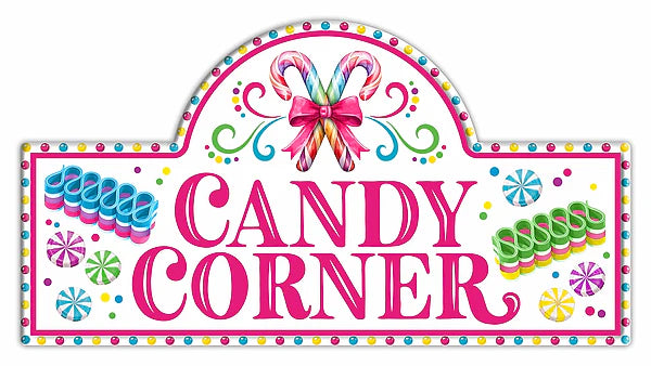 15"L X 8"H CANDY CORNER STREET SIGN- WHITE/HOT PINK/LIME/BLUE- MD1883