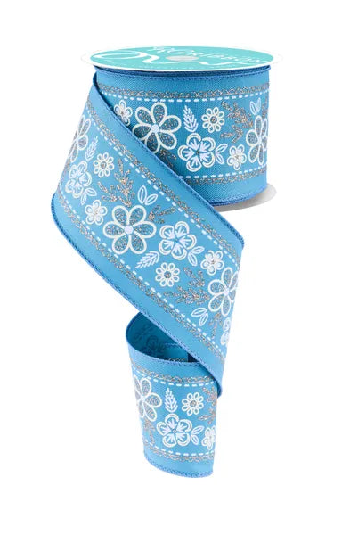 2.5" x 10yd Floral Trim-Smoke Blue/Ivry/Wht/Champ-RGF1552H5