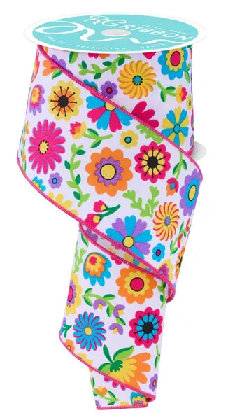 2.5"X10YD FIESTA FLORALS-WHITE/MULTI-RGF1614
