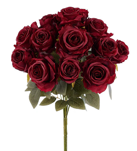 20"L FABRIC ROSE/ROSE BUD BUSH- ANTIQUE BURGUNDY- FN171905
