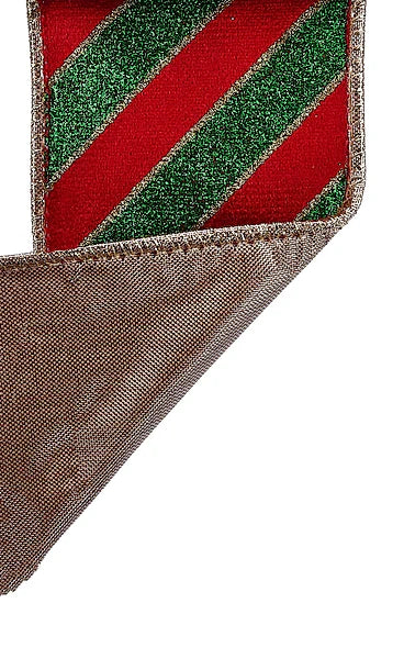 2.5"X10YD VELVET/GLTTR DIAG STRIPE/FUSED- RED/EMERALD/GOLD- LX700958