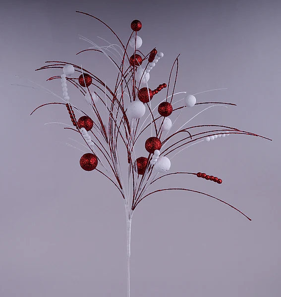 35"L BALL/MONOFILAMENT/BEAD SPIKE SPRAY- RED/WHITE- XS1389S2