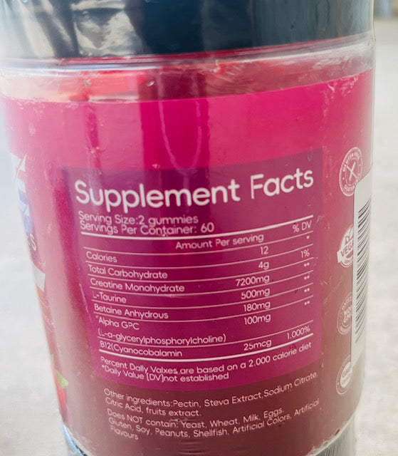 7200 mg CREATINE MONOHYDRATE GUMMIES-RASPBERRY-X004EKZEXB