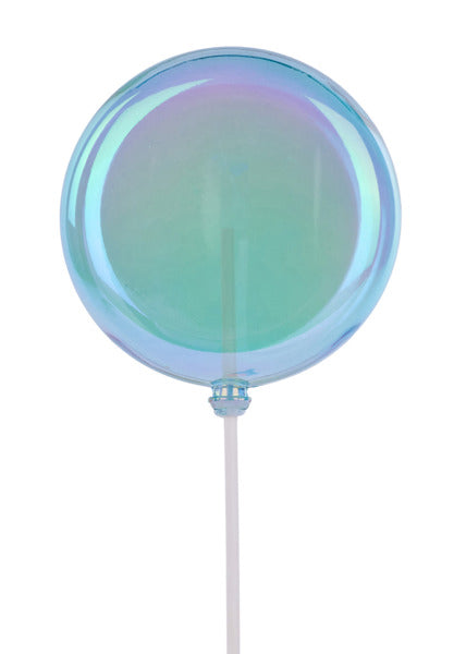 100Mm Clear Irid Turquoise Lollipop W/Stick, 9.75"Oal-XC1166EK