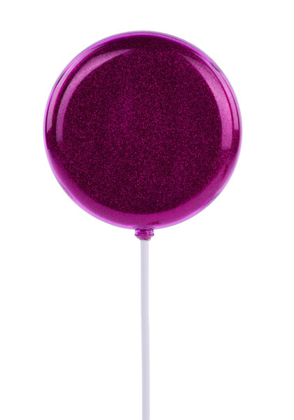 120Mm Hot Pink Glttr Lollipop W/Stick, 11.75"Oal-XC120611
