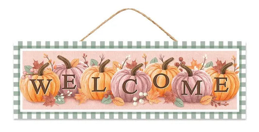 15”Lx5”H Welcome W/Pumpkins Sign