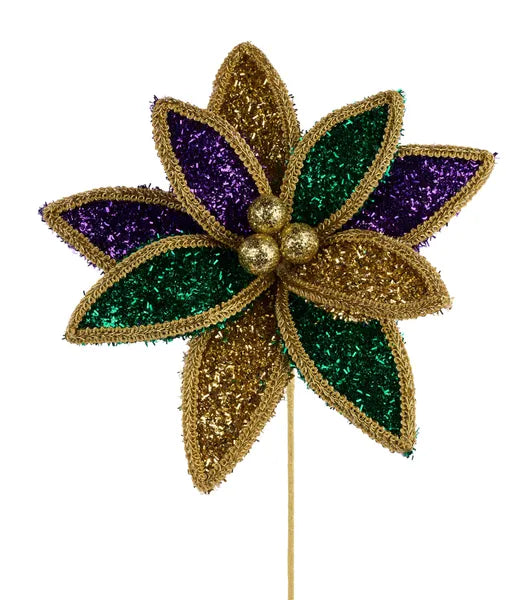 14"L V GLITTER/LACE EDGE POINSETTIA PICK-HG3360