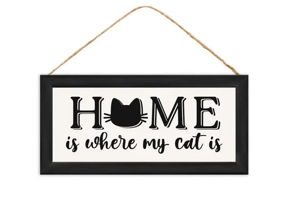 12.5"L X 6"H HOME/CAT SIGN-BLACK/GREY-AP7370