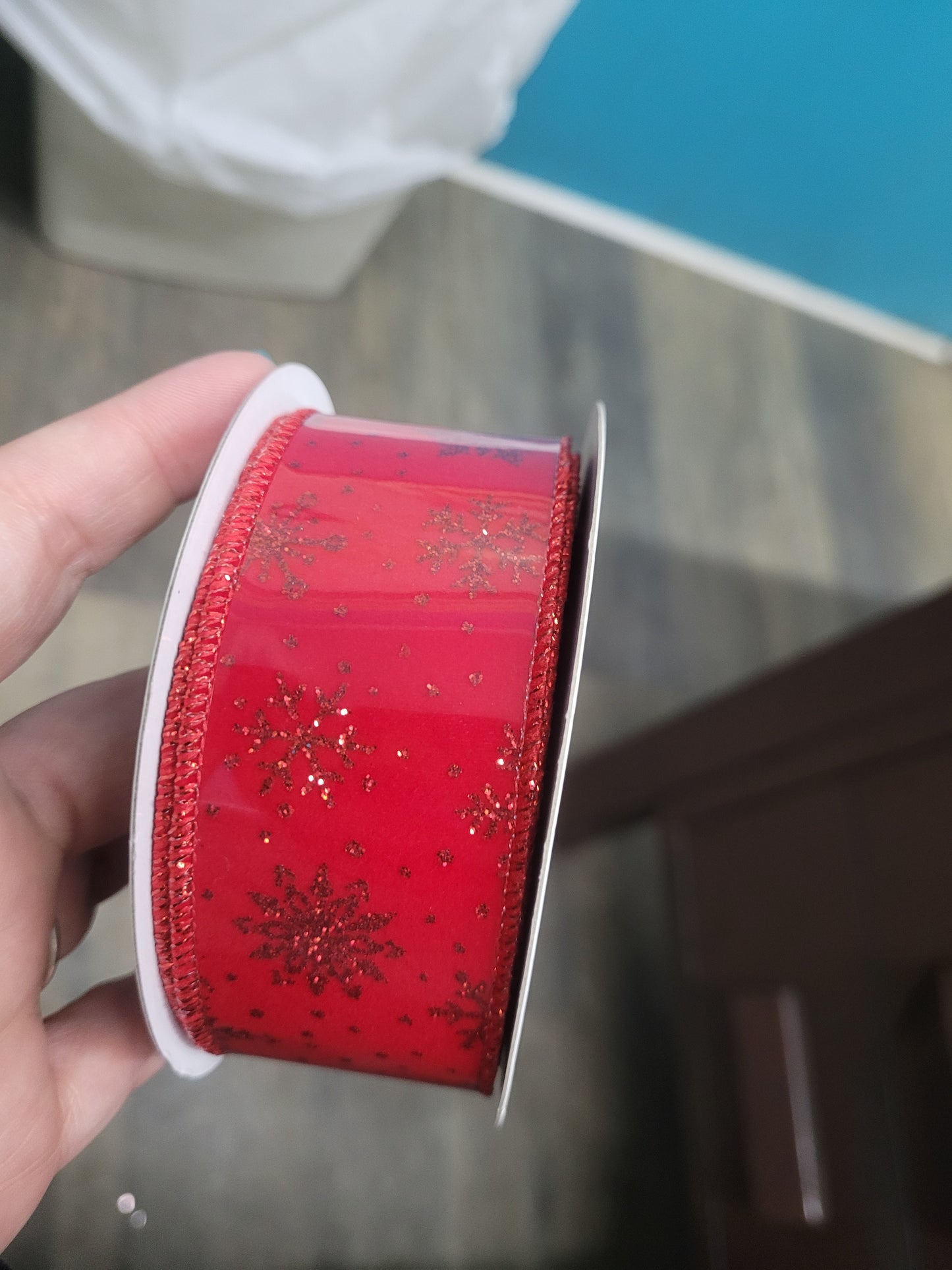 1.5" x 10yd Glitter Snowflakes On Velvet