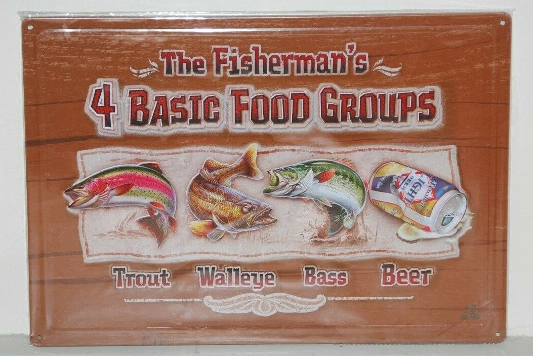The Fisherman's 4 Basic Food Groups 12x17" Tin Metal Sign-40066