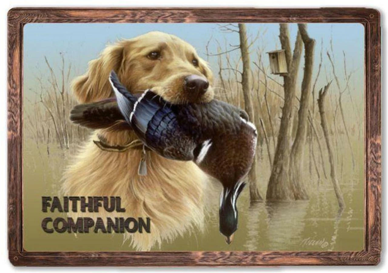 Faithful Companion Golden Retriever Duck Hunting 12 x 17" Tin Metal Sign