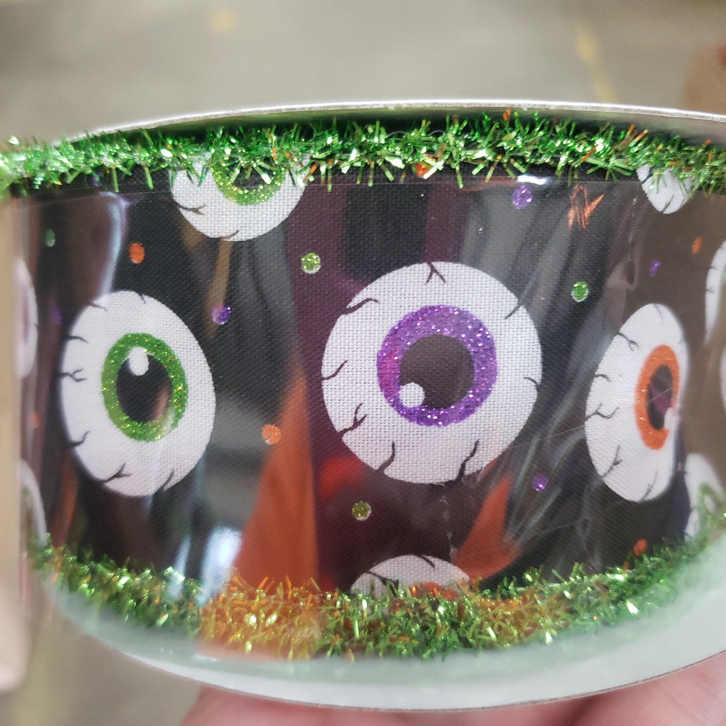 2.5" x 10 yds Halloween eye ball wired ribbon