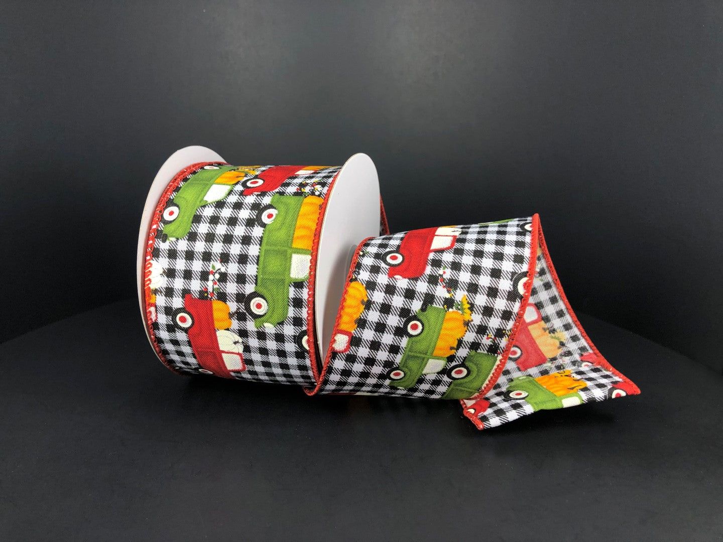 2.5" x 10 yards fall truck pumpkins wired ribbon SALE